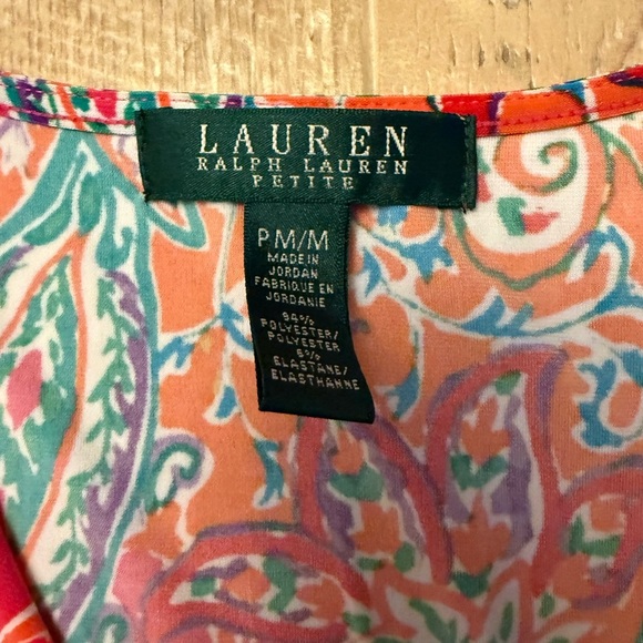 Lauren Ralph Lauren Paisley Ruched Surplice Dress Sleeveless Multicolor M Petite - Picture 3 of 13